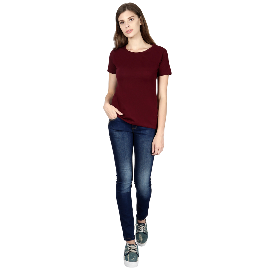 Women Round Neck Half Sleeve Classic Maroon